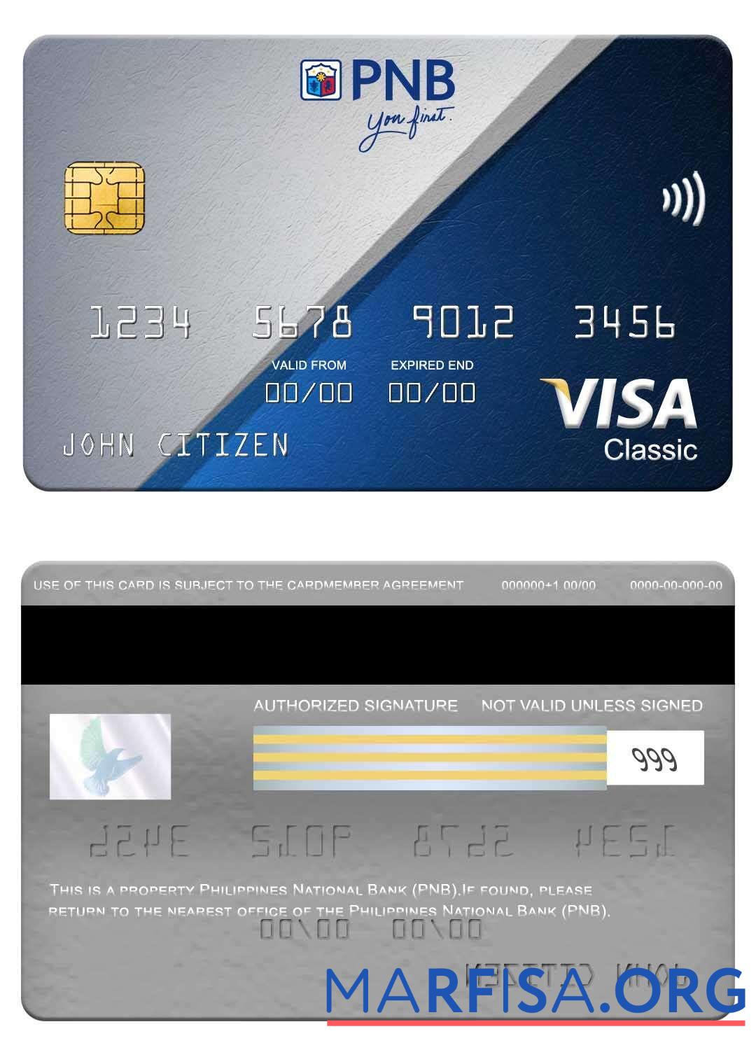 Printable Philippines National Bank (PNB) visa classic card download for verification